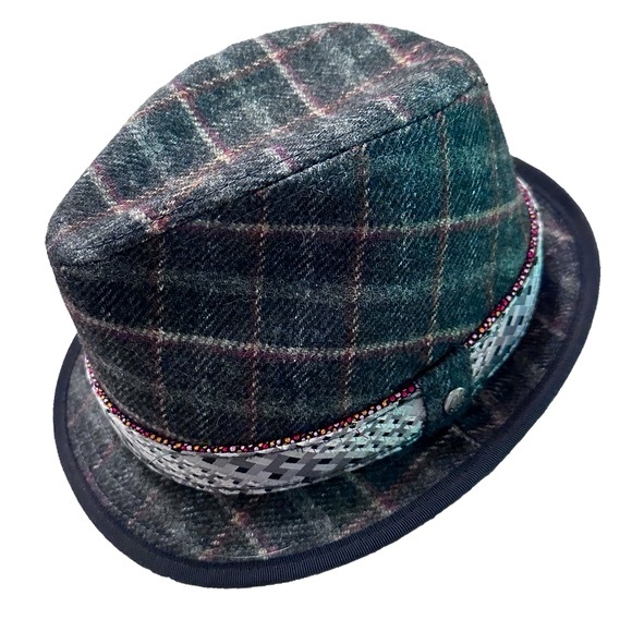 Robert Graham Men's Silk Wool Cotton Blend Plaid Fedora Hat Size MEDIUM - Picture 2 of 10